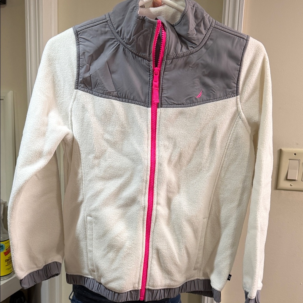 Nautica Kids' White and Gray Jacket with Pink Zipper